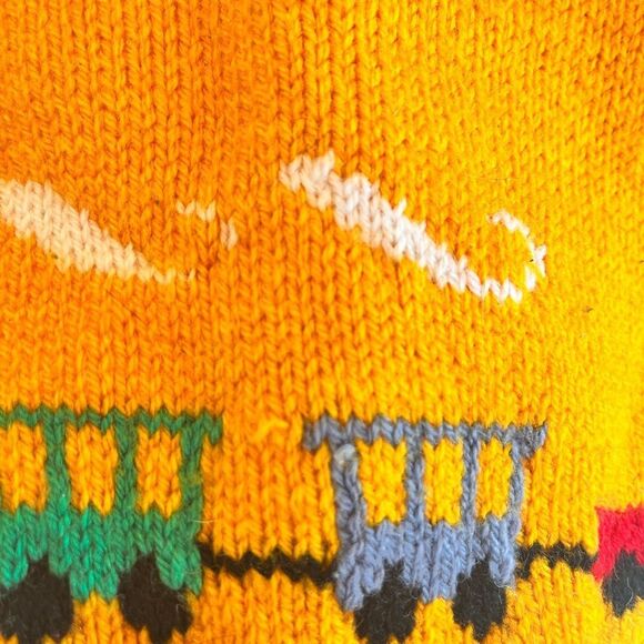 Vintage handmade Yellow Knit Sweater with Train Design - Picture 5 of 11